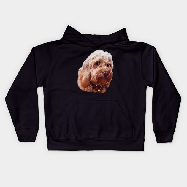 Cute Cavapoo Cavoodle puppy dog side eye Face  - cavalier king charles spaniel poodle, puppy love Kids Hoodie by Artonmytee